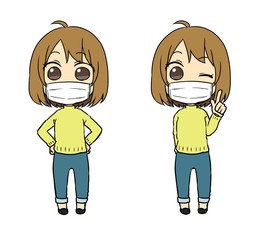 マスクをした私服の女性