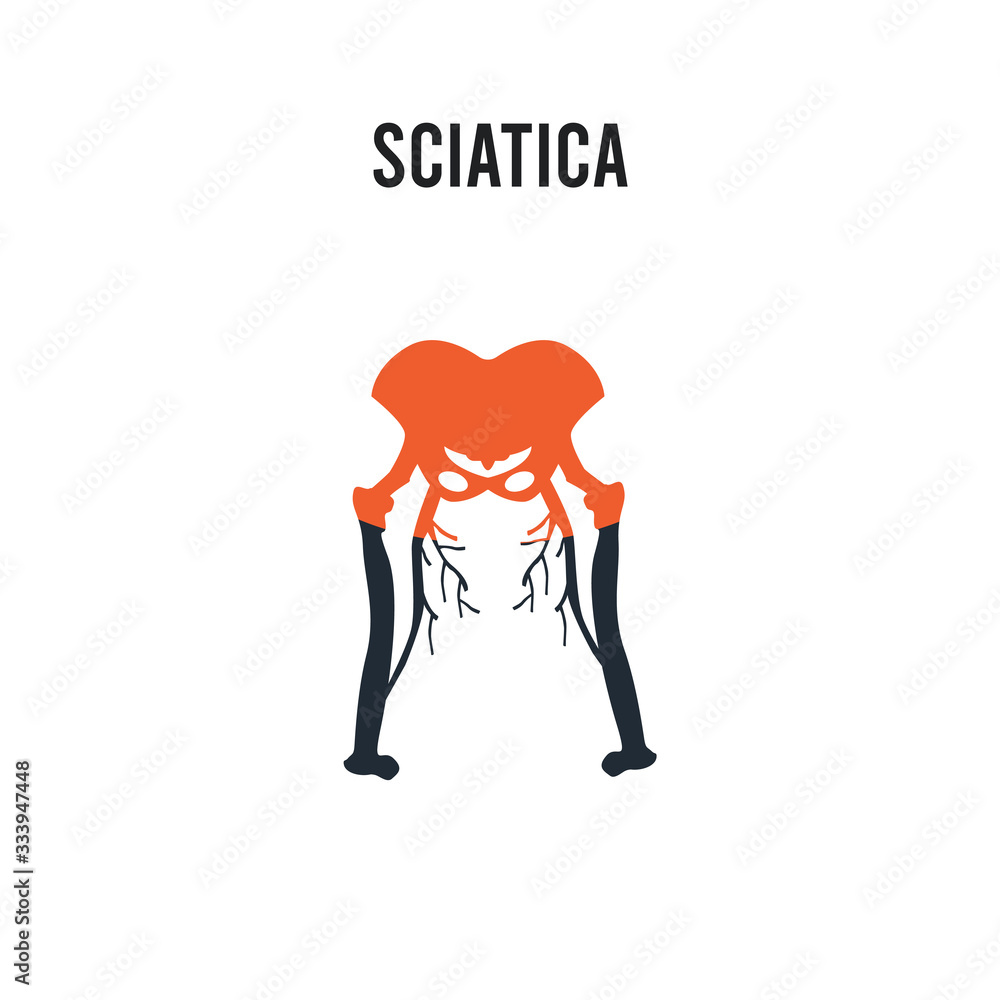 Poster sciatica vector icon on white background. red and black colored sciatica icon. simple element illust