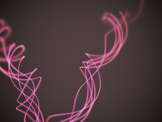 Abstract curved pink blurred lines in motion on dark background. Concept of artificial intelligence or digital data transfer technology. Vector illustration of sound waves and data or energy stream.