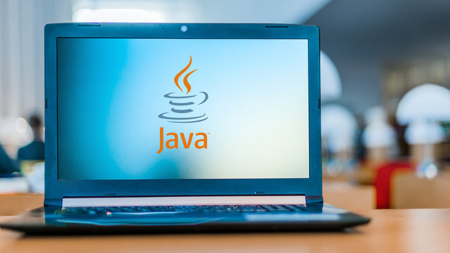 Laptop computer displaying logo of Java