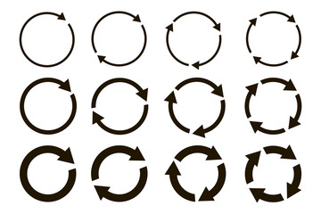 different circular arrows of black color, different thickness