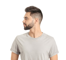 Obraz premium Handsome man with healthy hair on white background