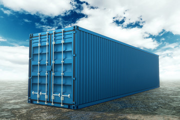 Sea containers against the blue sky, industrial port with containers. Logistics concept, fast delivery. mixed media, copy space.