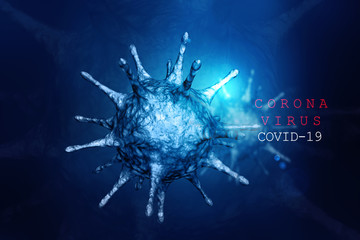 3d render Corona virus disease COVID-19. Microscopic view of a infectious virus