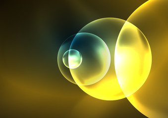 Glowing neon shiny transparent bubbles, glass circles or bio cell concept. Techno futuristic vector abstract background For Wallpaper, Banner, Background, Card, Book Illustration, landing page