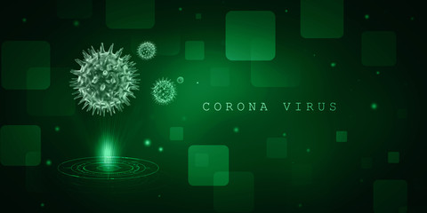 3d render Corona virus disease COVID-19. Microscopic view of a infectious virus