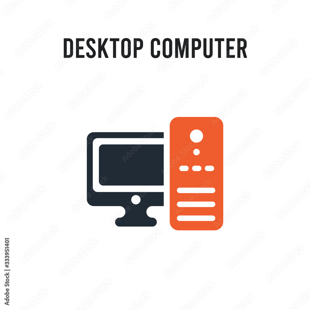 Poster desktop computer vector icon on white background. red and black colored desktop computer icon. simpl