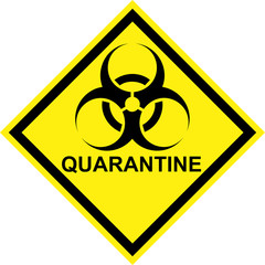Yellow biohazard sign with QUARANTINE text