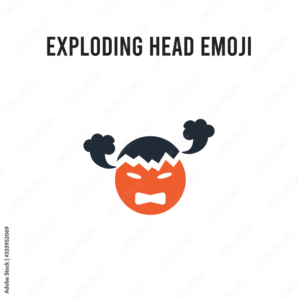 Poster exploding head emoji vector icon on white background. red and black colored exploding head emoji ico