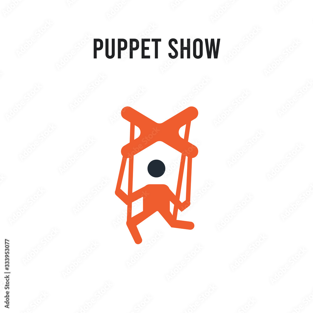 Poster puppet show vector icon on white background. red and black colored puppet show icon. simple element 