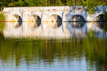 Old stone bridge over Vitek pond, Nova Hlina near Trebon, Jindrichuv Hradec district, Southern Bohemian, Czech Republic