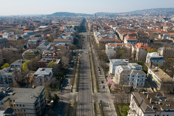 Empty tourist destination in Budapest, Hungary. People stay at home in self quarantine curfew, during the COVID-19 coronavirus.  Pest, Andrassy Avenue in abandoned view.