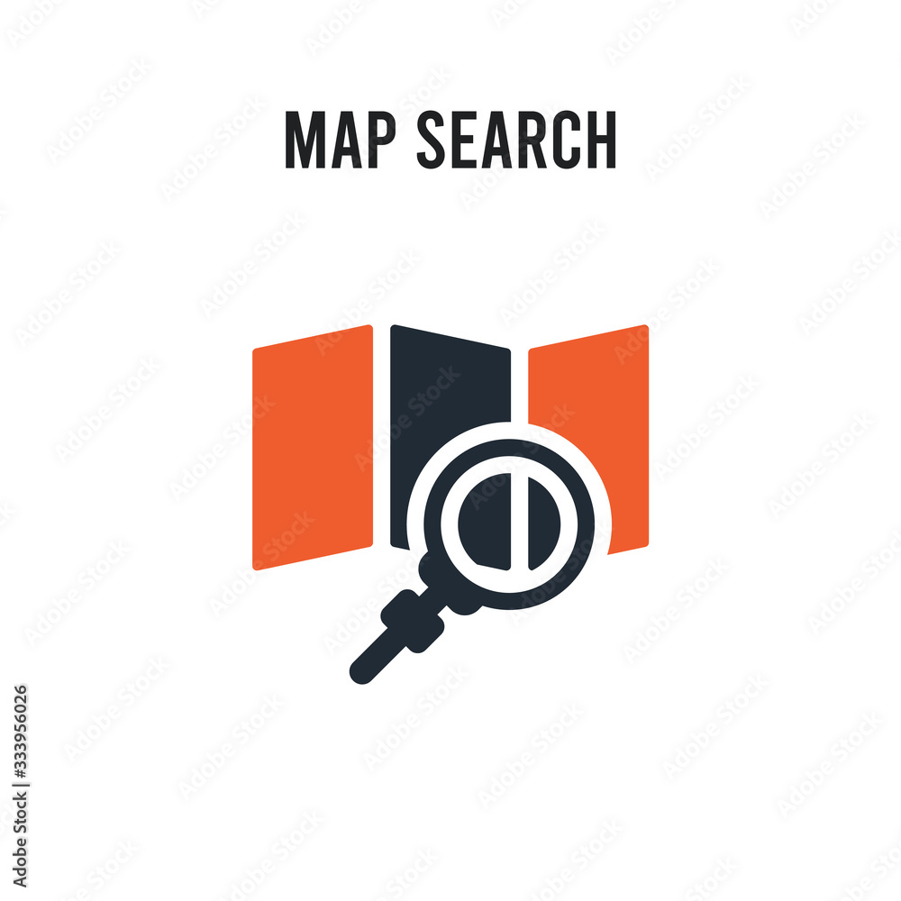 Poster map search vector icon on white background. red and black colored map search icon. simple element il
