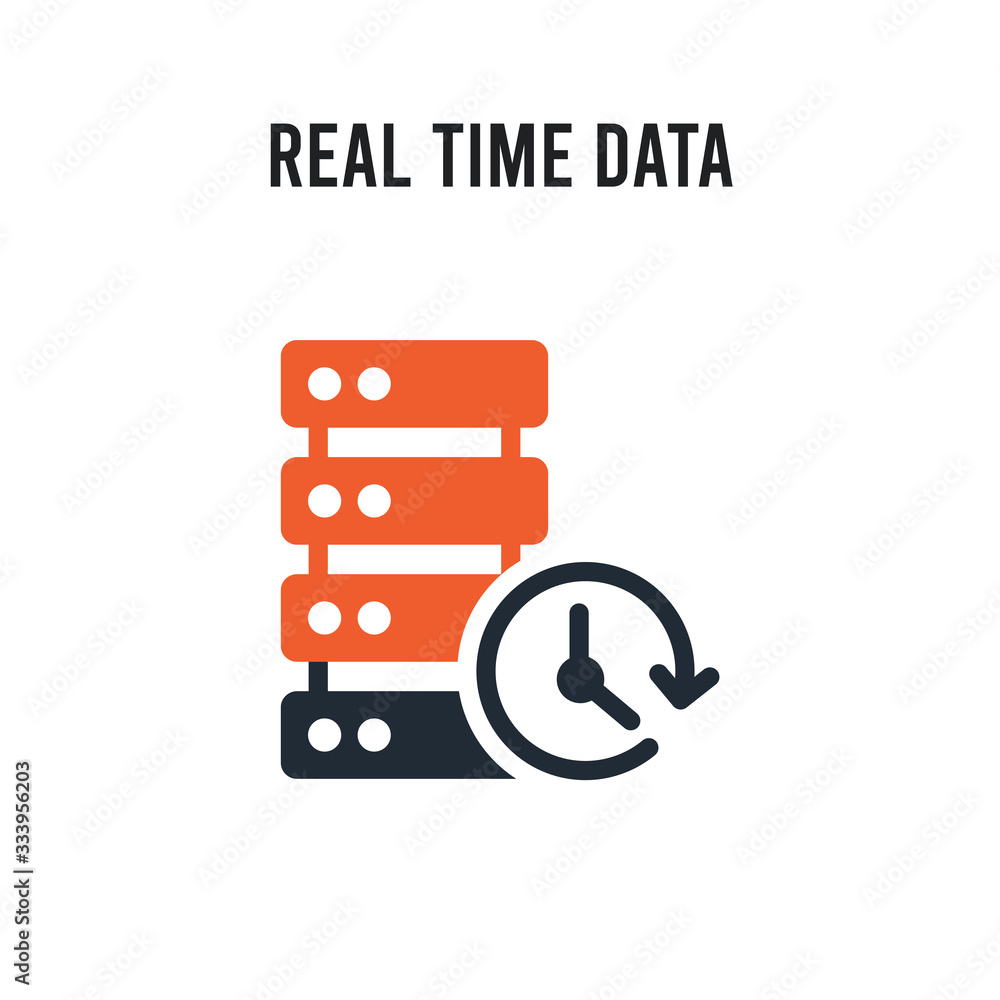 Poster real time data vector icon on white background. red and black colored real time data icon. simple el