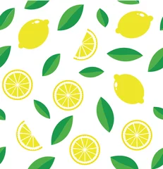Deurstickers Citroen Naadloos helder lichtpatroon met verse citroenen voor stof, labeltekening, t-shirt afdrukken, kinderkamerbehang, fruitachtergrond. Stukjes citroen Doodle stijl leuke achtergrond.