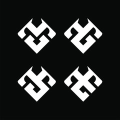 Obraz premium Initial letter MV, MG, MS, GM, SM, ME, EM, VM logo template set with sporty heraldic abstract symbol in flat design monogram illustration