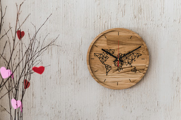 Round eco clock made of wood and epoxy. The subject of interior in your home. Natural handmade...