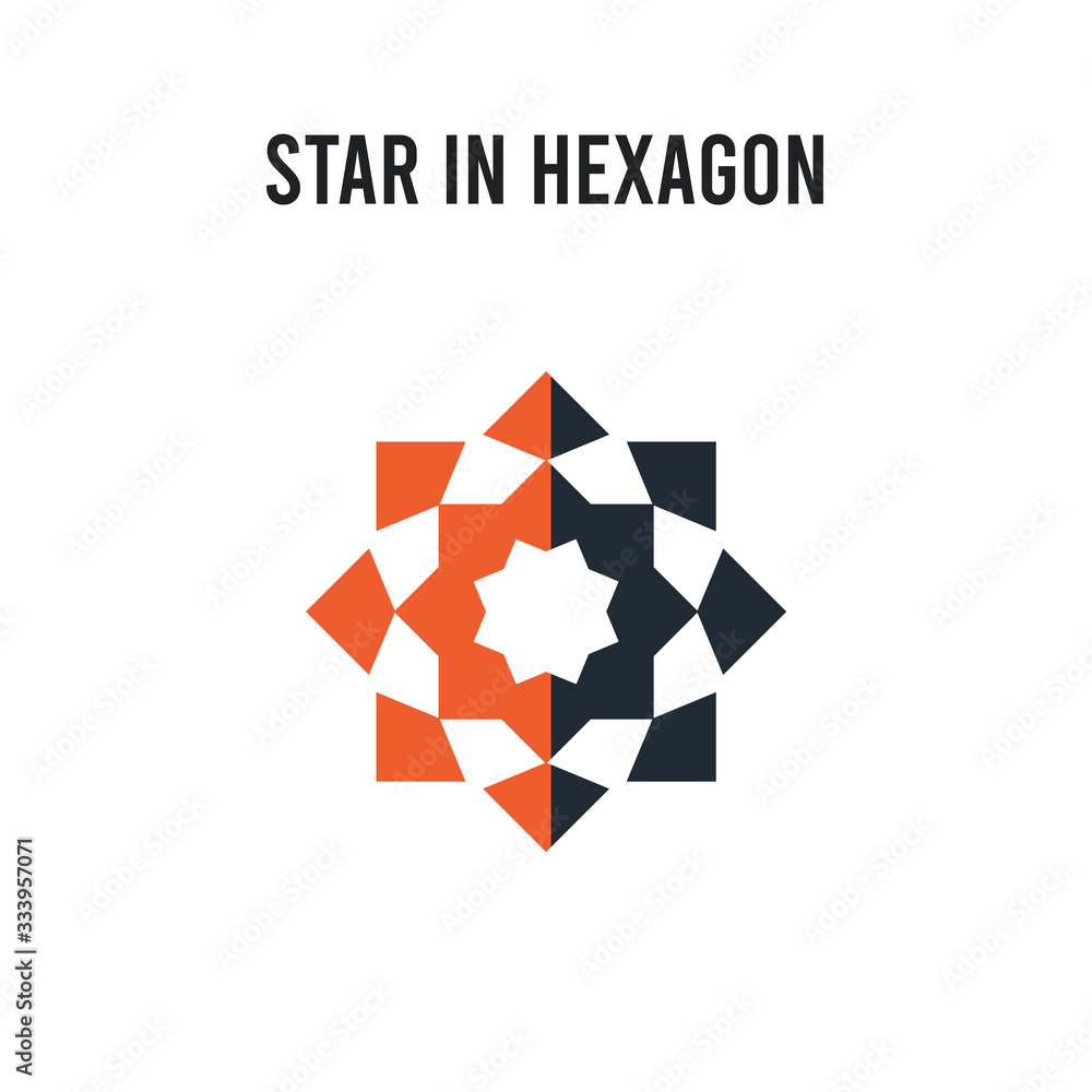 Poster star in hexagon of small triangles vector icon on white background. red and black colored star in he