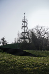 Low-angle, selective focus view of Killesberg park tower, Stuttgart, Germany