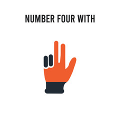 Number four with four finger vector icon on white background. Red and black colored Number four with four finger icon. Simple element illustration sign symbol EPS