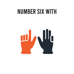 Fototapeta na wymiar Number six with six fingers vector icon on white background. Red and black colored Number six with six fingers icon. Simple element illustration sign symbol EPS