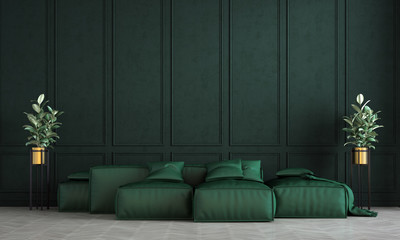 Modern living room interior design and green pattern wall background