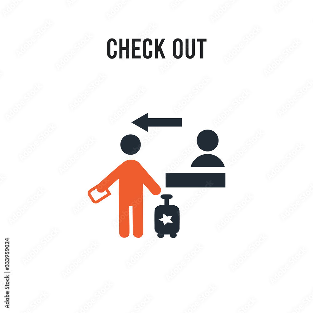 Poster check out vector icon on white background. red and black colored check out icon. simple element illu