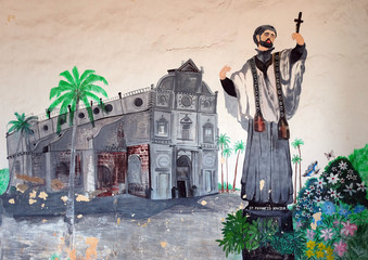 Wall painting, St Francis Xavier mural Archbishop's Palace Old Goa, Goa, India
