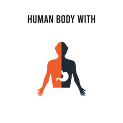 Human body with x ray plate focusing on stomach vector icon on white background. Red and black colored Human body with x ray plate focusing on stomach icon. Simple element illustration sign symbol EPS