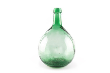 Empty vintage demijohn.  Antique bottle for wine of Spain.