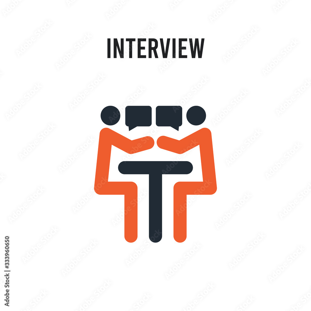 Poster interview vector icon on white background. red and black colored interview icon. simple element illu