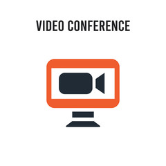 Video conference vector icon on white background. Red and black colored Video conference icon. Simple element illustration sign symbol EPS