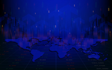 Stock market graph or forex trading chart for business and financial concepts, reports and investment dark blue background.