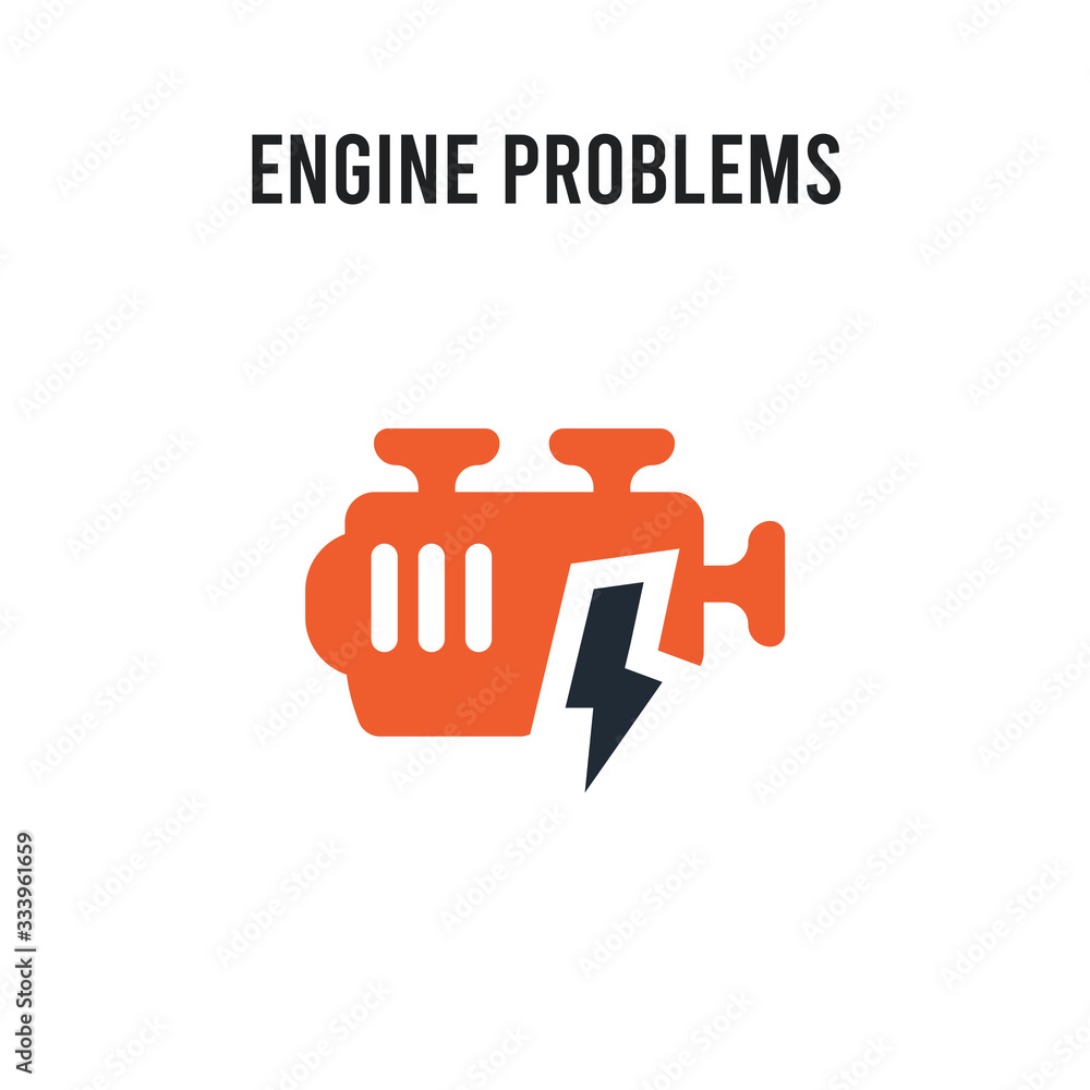 Poster engine problems vector icon on white background. red and black colored engine problems icon. simple 
