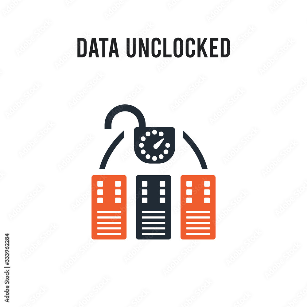 Poster data unclocked vector icon on white background. red and black colored data unclocked icon. simple el