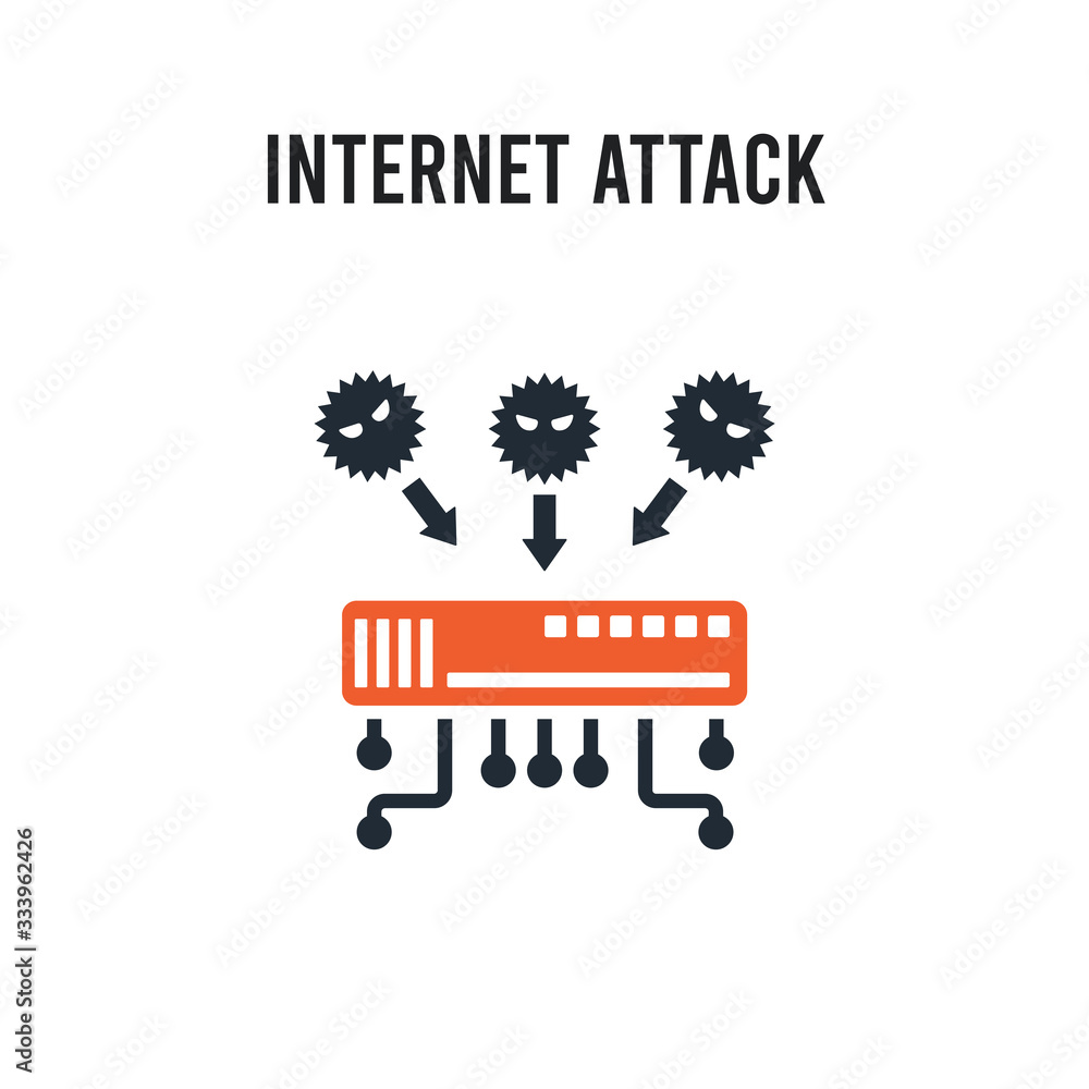 Poster internet attack vector icon on white background. red and black colored internet attack icon. simple 