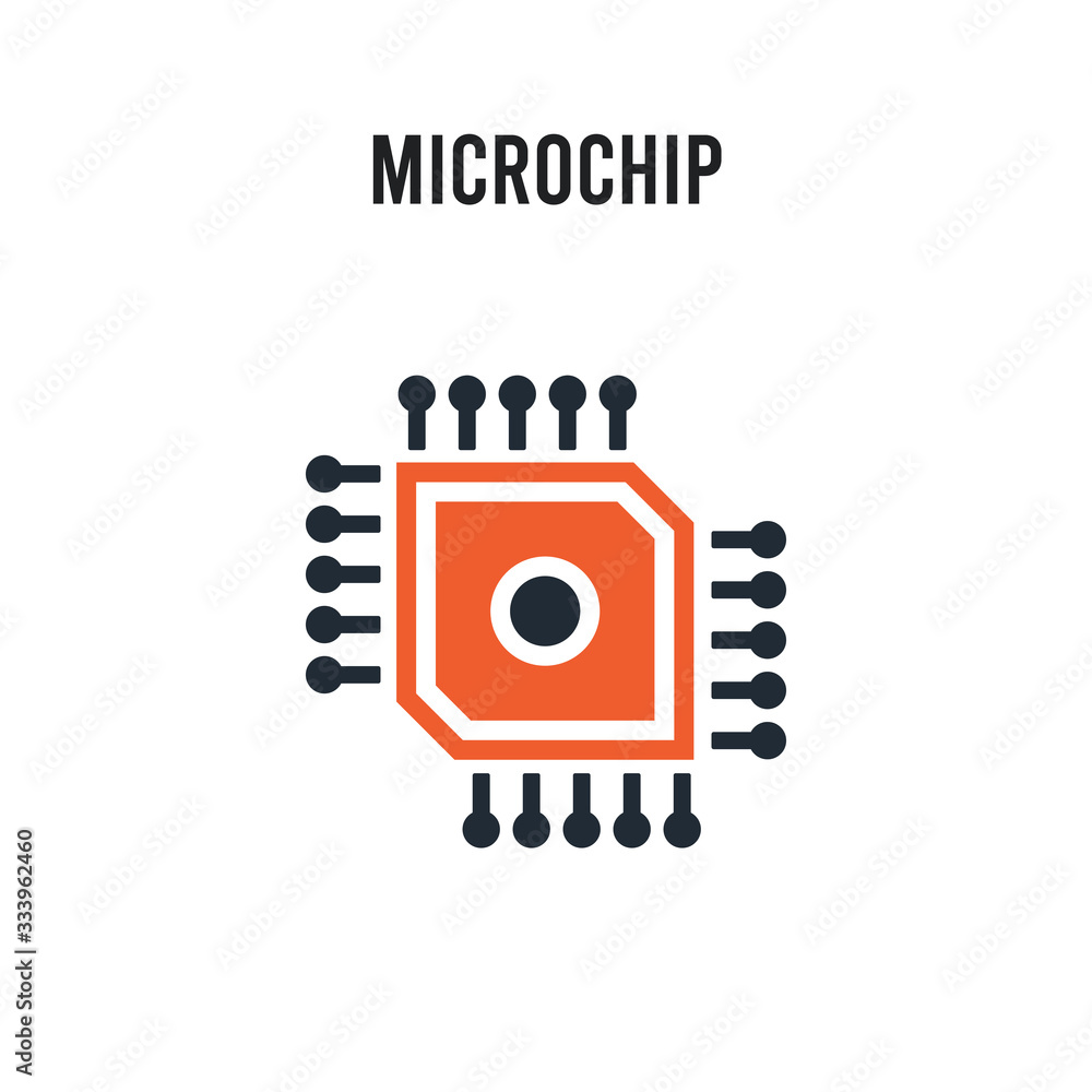 Poster microchip vector icon on white background. red and black colored microchip icon. simple element illu