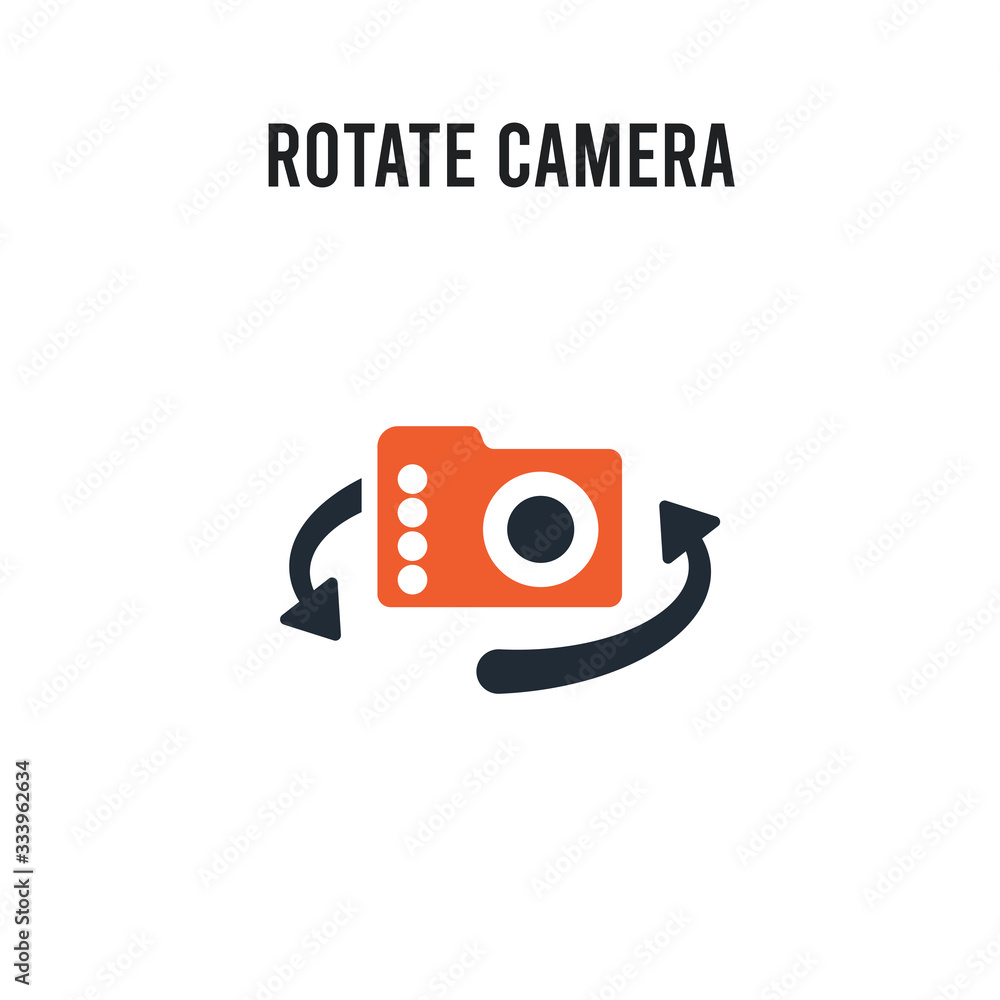 Poster rotate camera vector icon on white background. red and black colored rotate camera icon. simple elem