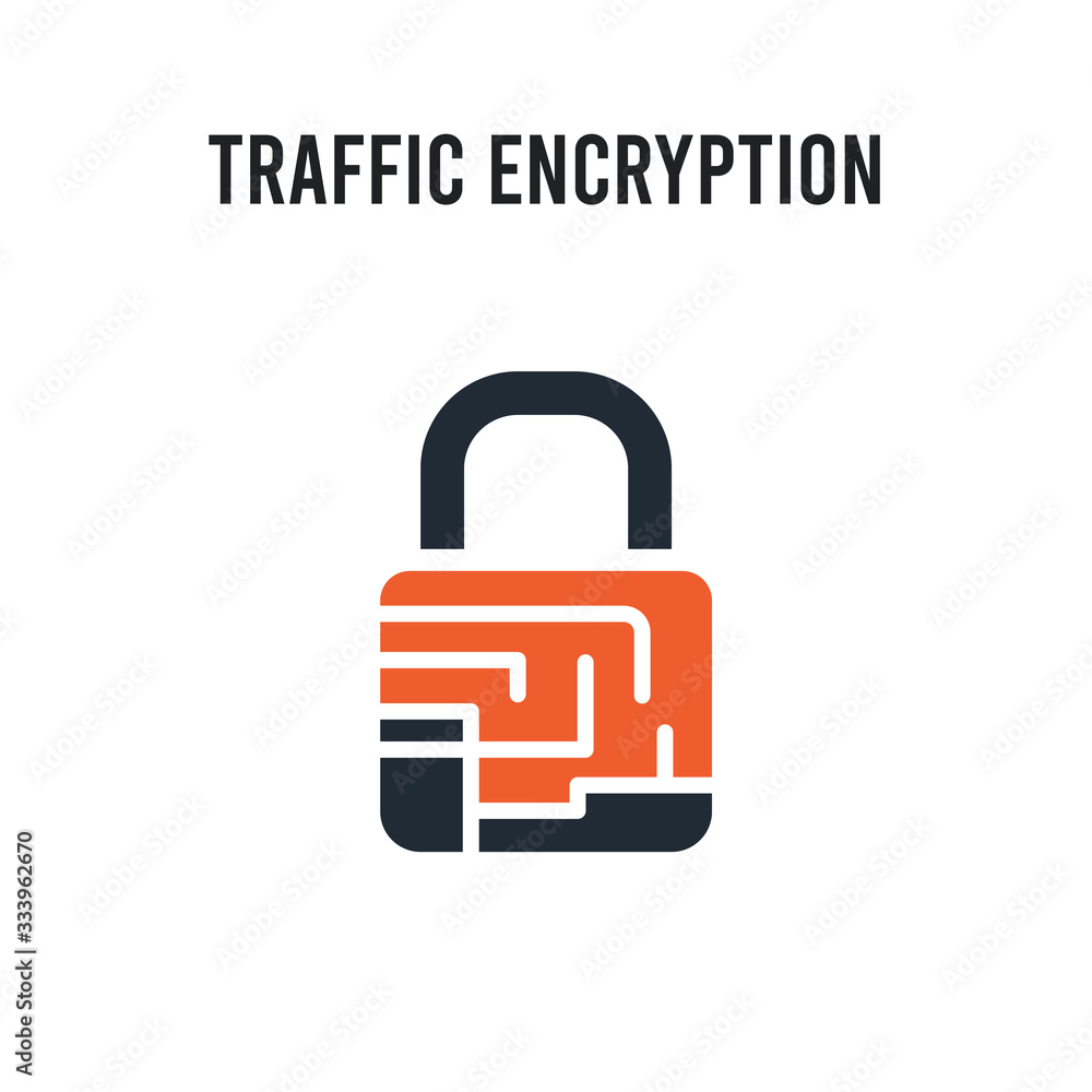 Poster traffic encryption vector icon on white background. red and black colored traffic encryption icon. s