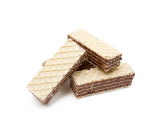 Crispy wafers with creamy hazelnut filling isolated on white background