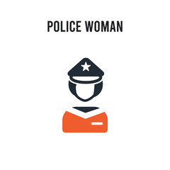 Police Woman vector icon on white background. Red and black colored Police Woman icon. Simple element illustration sign symbol EPS