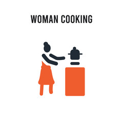 Woman cooking vector icon on white background. Red and black colored Woman cooking icon. Simple element illustration sign symbol EPS