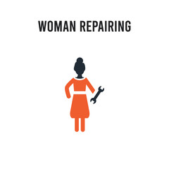 Fototapeta na wymiar Woman Repairing vector icon on white background. Red and black colored Woman Repairing icon. Simple element illustration sign symbol EPS