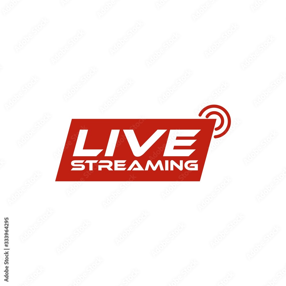 Poster live streaming button icon. red symbol and button of live streaming isolated on white background