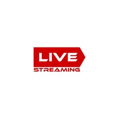 Live streaming button icon. Red symbol and button of live streaming isolated on white background