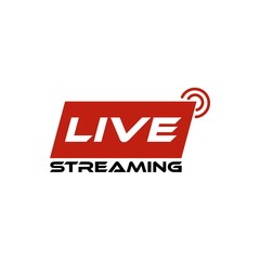 Live streaming button icon. Red symbol and button of live streaming isolated on white background
