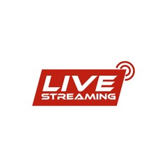 Live streaming button icon. Red symbol and button of live streaming isolated on white background