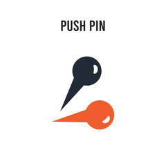 Push pin vector icon on white background. Red and black colored Push pin icon. Simple element illustration sign symbol EPS
