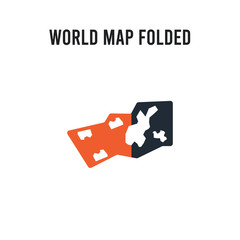 World Map Folded vector icon on white background. Red and black colored World Map Folded icon. Simple element illustration sign symbol EPS