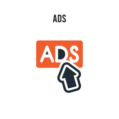 Ads vector icon on white background. Red and black colored Ads icon. Simple element illustration sign symbol EPS